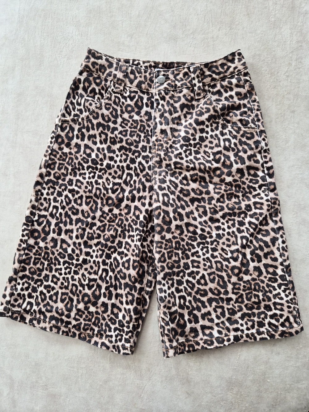 Leopard Print Denim Jorts High Waisted Shorts XS